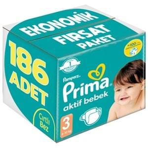 Prima Bebek Bezi Beden:3 (6-10Kg) Midi 186 Adet Ekonomik Fırsat Pk