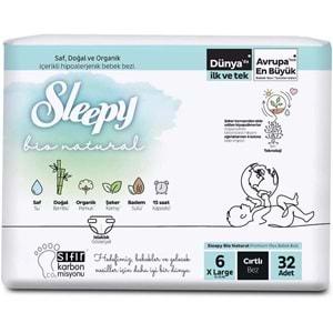 Sleepy Bebek Bezi Bio Natural Beden:6 (15-27KG) X Large 160 Adet Mega Ekonomik Pk