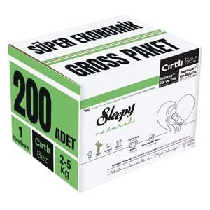 Sleepy Bebek Bezi Natural Beden:1 (2-5KG) Yeni Doğan 200 Adet Süper Ekonomik Gross Pk