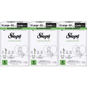 Sleepy Bebek Bezi Natural Beden:6 (15-25KG) Extra Large 186 Adet Aylık Ultra Pk