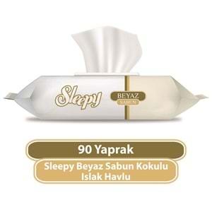 Sleepy Islak Havlu Mendil 90 Yaprak (2 Li Set) Beyaz Sabun Kokulu Plastik Kapaklı (180 Yaprak)