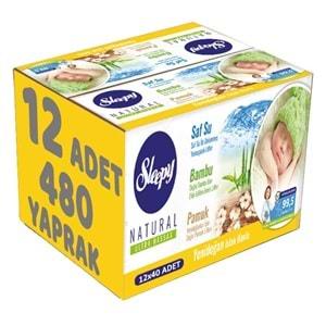 Sleepy Islak Havlu Mendil Pamuklu Yenidoğan Natural Bambu 40 Yaprak 12 Li Set (480 Yaprak)