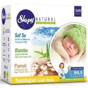 Sleepy Islak Havlu Mendil Pamuklu Yenidoğan Natural Bambu 40 Yaprak 12 Li Set+Bakım Örtüsü 2 Li Set