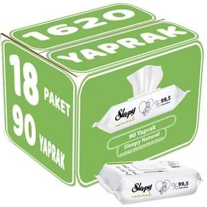 Sleepy Islak Havlu Mendil 90 Yaprak Natural Yenidoğan 18 Li Set 1620 Yaprak Plastik Kapaklı