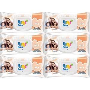 Uni Baby Islak Havlu Mendil 90 Yaprak Aile (6 Lı Set) 540 Yaprak Plastik Kapaklı