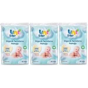 Uni Baby Bebek Temizleme Pamuğu 60 Adet Tekli Pk (3 Lü Set)