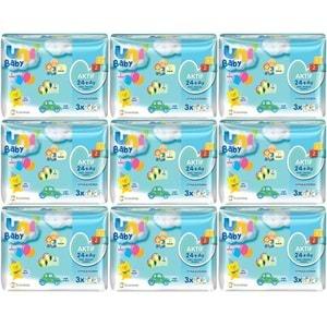 Uni Baby Islak Havlu Aktif / Oyna & Öğren 52 Yaprak (27 Li Set) 1404 Yaprak (9PK*3)