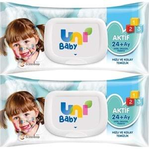 Uni Baby Islak Havlu Mendil 72 Yaprak Aktif (2 Li Set) 144 Yaprak Plastik Kapaklı