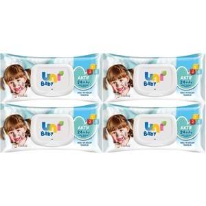 Uni Baby Islak Havlu Mendil 72 Yaprak Aktif (4 Lü Set) 288 Yaprak Plastik Kapaklı