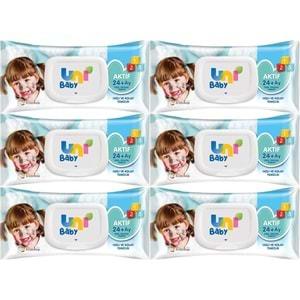 Uni Baby Islak Havlu Mendil 72 Yaprak Aktif (6 Lı Set) 432 Yaprak Plastik Kapaklı