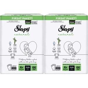 Sleepy Bebek Bezi Naturel Beden:4+ (9-16KG) Maxi Plus 132 Adet Ekonomik Fırsat Pk