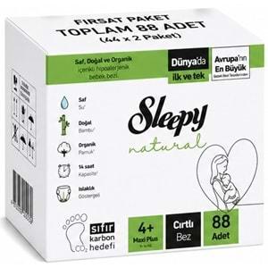 Sleepy Bebek Bezi Natural Beden:4+ (9-16 KG) Maxi Plus 88 Adet Ekonomik Fırsat Pk