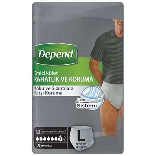 Depend Emici Külot Pants Hasta Bezi L - Büyük - Large Erkek (İç Adet 8 Adet) Tekli Pk