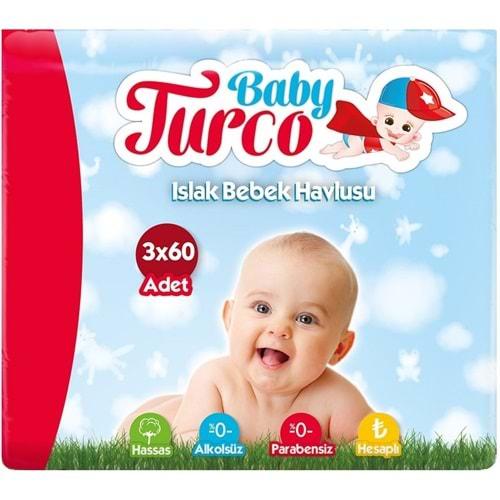 Baby Turco Islak Havlu Mendil Klasik (3 Lü Pk) 60 Yaprak Plastik Kapaklı