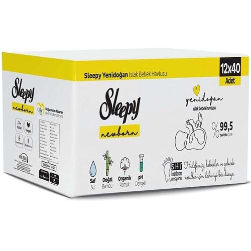 Sleepy Islak Havlu Mendil Pamuklu Yenidoğan Natural Bambu 40 Yaprak 12 Li Set (480 Yaprak)