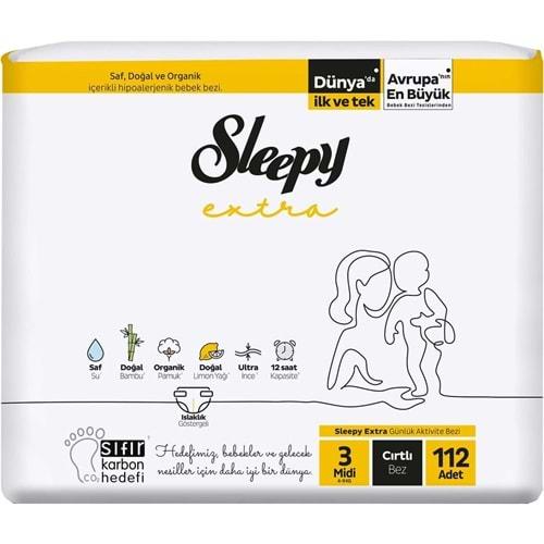 Sleepy Bebek Bezi Extra Beden:3 (4-10KG) Midi 112 Adet Ultra Pk