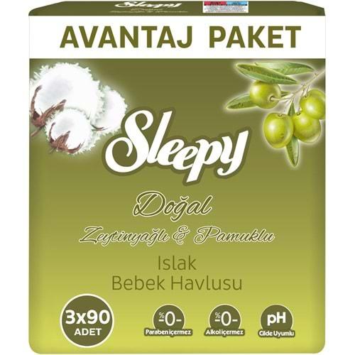 Sleepy Islak Havlu Mendil 90 Yaprak Zeytin Yağlı 3 Lü Pk Avantaj Pk Plastik Kapaklı