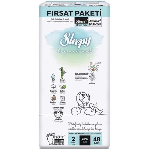 Sleepy Bebek Bezi Bio Natural Beden:2 (3-6KG) Mini 48 Adet Fırsat Pk