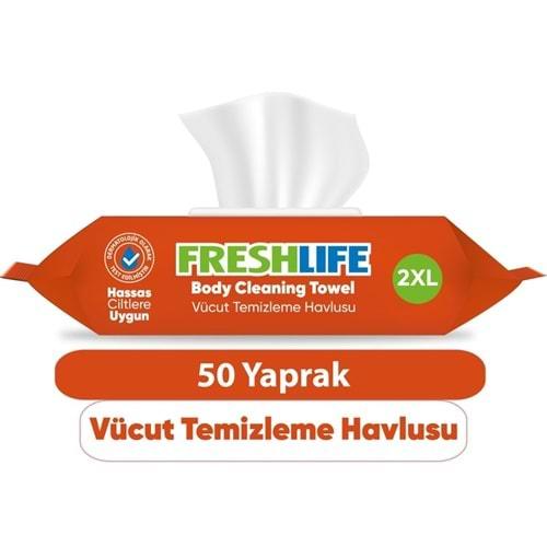Freshlife Hasta Vücut Temizleme Islak Mendil Havlu 50 Yaprak XL Tekli Pk