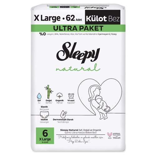 Sleepy Külot Bebek Bezi Natural Beden:6 (15-25KG) Extra Large 62 Adet Ultra Pk