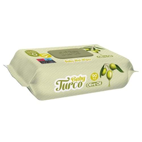 Baby Turco Islak Havlu Mendil 90 Yaprak Zeytinyağlı Plastik Kapaklı Tekli Pk