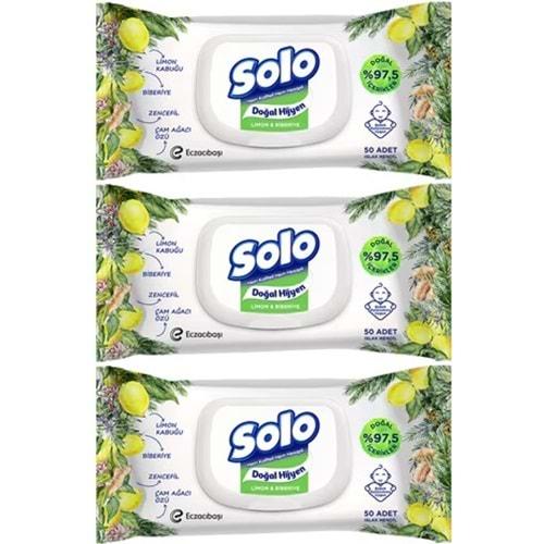 Solo Islak Havlu Mendil 50 Yaprak Limon & Biberiye (3 Lü Pk) 150 Yaprak