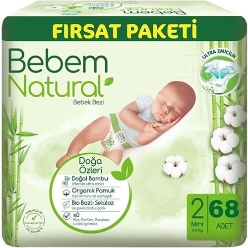 Bebem Bebek Bezi Natural Beden:2 (3-6Kg) Mini 68 Adet Fırsat Pk