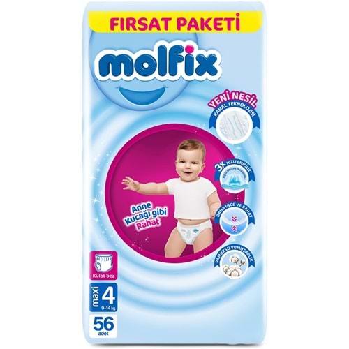 Molfix Külot Bebek Bezi Beden:4 (9-14KG) Maxi 56 Adet Fırsat Pk