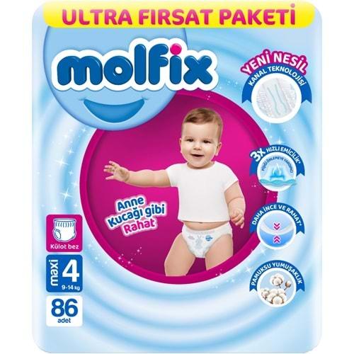 Molfix Külot Bebek Bezi Beden:4 (9-14Kg) Maxi 86 Adet Ultra Fırsat Pk