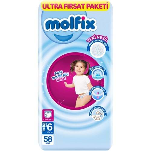 Molfix Külot Bebek Bezi Beden:6 (15+KG) Extra Large 58 Adet Ultra Fırsat Pk