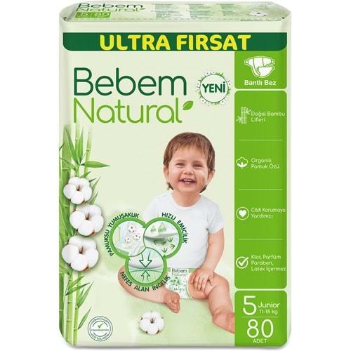 Bebem Bebek Bezi Natural Beden:5 (11-18KG) Junior 80 Adet Ultra Fırsat Pk