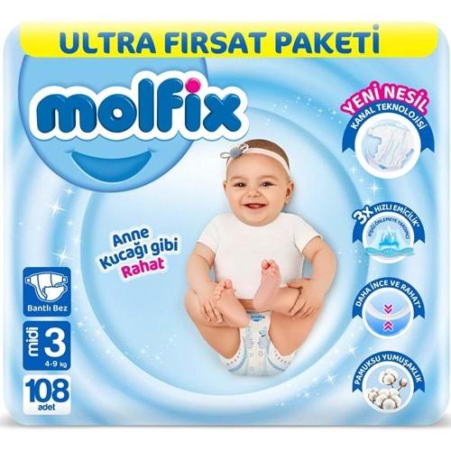 Molfix Bebek Bezi Beden:3 (4-9KG) Midi 108 Adet Ultra Fırsat Pk