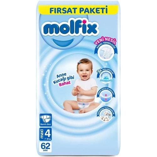 Molfix Bebek Bezi Beden:4 (7-14KG) Maxi 62 Adet Fırsat Pk
