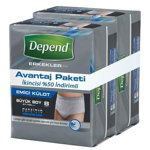 Depend Emici Külot Erkek Büyük 8+8 Avantaj Pk (İç Adet Top:16)
