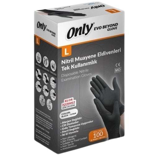 Only Evo Beyond Glove Nitril Siyah Pudrasız Muayene Eldiveni 100 Lü Pk L - Large - Büyük