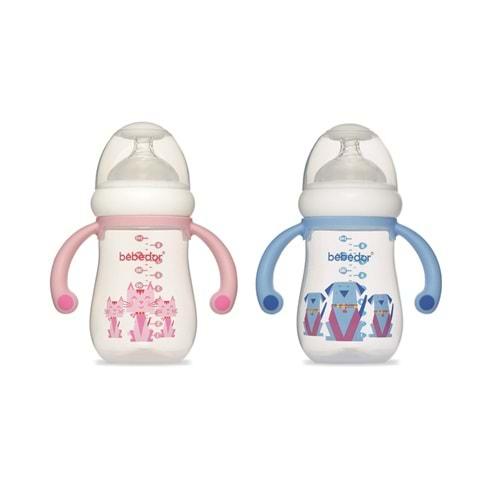 Bebedor Desenli Geniş Ağızlı Kulplu PP Biberon 240ML (Kod:99322) Seçenekli