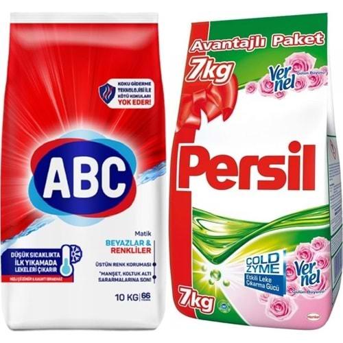 Abc Matik Toz Çamaşır Deterjanı 10KG Klasik Beyazlar & Renkliler (66 Yıkama) + 7KG Gülün Büyüsü