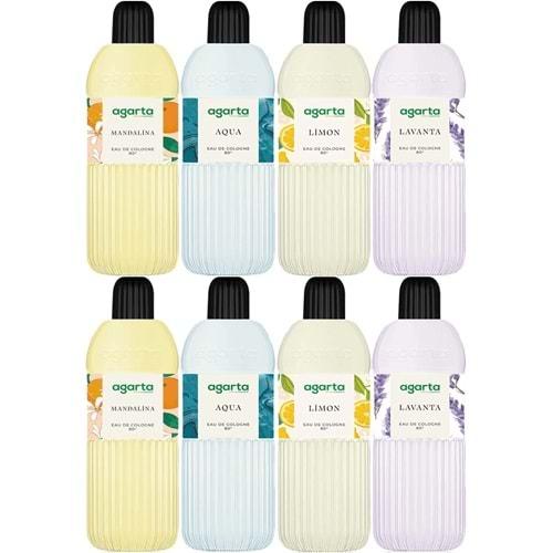 Agarta Kolonya 400 ML 80 Derece Pet Şişe (Mandalina-Aqua-Limon-Lavanta) (8 Li Karma Set)