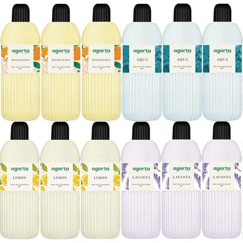 Agarta Kolonya 400 ML 80 Derece Pet Şişe (Mandalina-Aqua-Limon-Lavanta) (12 Li Karma Set)