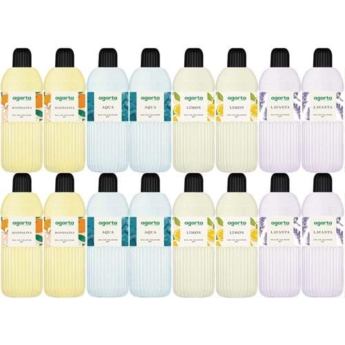 Agarta Kolonya 400 ML 80 Derece Pet Şişe (Mandalina-Aqua-Limon-Lavanta) (16 Lı Karma Set)