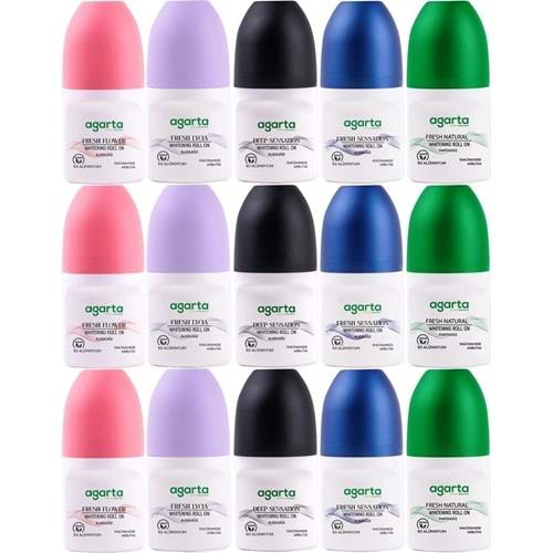 Agarta Roll-On Kadın 50 ML (Fresh Flower-Lycıa-Patchoulı Deep-Sensatıon-Natural) (15 Li Karma Set)