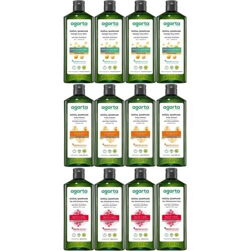 Agarta Doğal Şampuan 400 ML Kepek Karşıtı - Ardıç Katranı,Keratin - Saç Dökülmesine (12Li Karma Set)