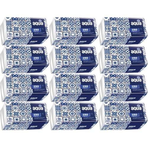 Aqua Pratik Mendil 250 Yaprak Tekli Pk (12 Li Set)