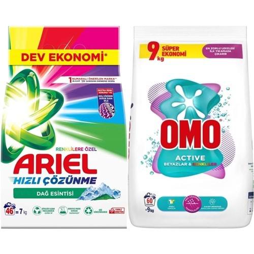 Ariel Matik Toz Çamaşır Deterjanı 7 KG Renklilere Özel (46 Yıkama) + 9 KG Beyaz ve Renkliler