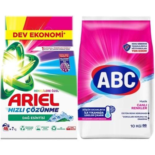 Ariel Matik Toz Çamaşır Deterjanı 7 KG Renklilere Özel / Dağ Esintisi (46 Yıkama)+ 10 KG Canlı Renkler