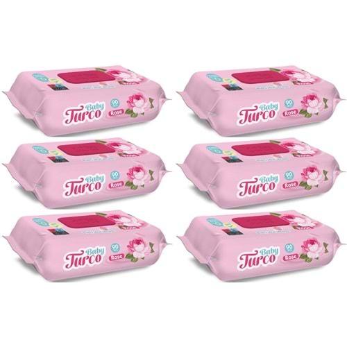 Baby Turco Islak Havlu Mendil 90 Yaprak Gül/Rose 6 Lı Set 540 Yaprak Plastik Kapaklı