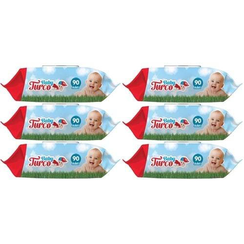 Baby Turco Islak Havlu Mendil Klasik 90 Yaprak 6 Lı Set Plastik Kapaklı 540 Yaprak