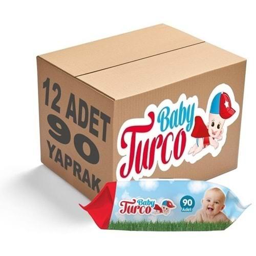 Baby Turco Islak Havlu Mendil Klasik 90 Yaprak 12 Li Set Plastik Kapaklı 1080 Yaprak