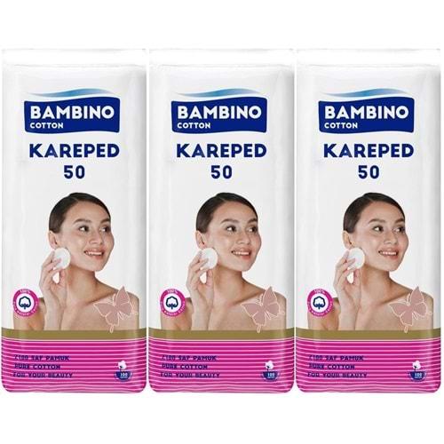 Bambino Cotton Kare Makyaj ve Bebek Temizleme Pamuğu 150 Adet (Kare En-Boy 7CM) (3PK*50)