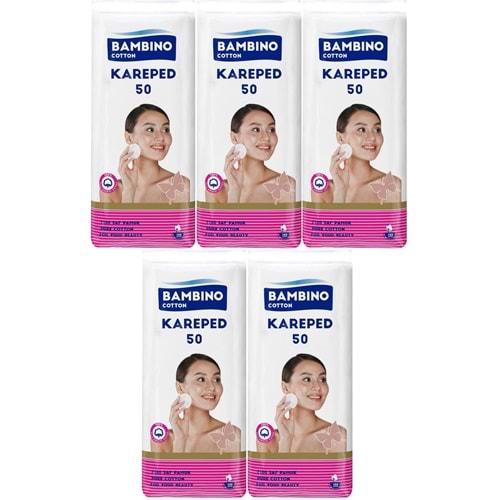 Bambino Cotton Kare Makyaj ve Bebek Temizleme Pamuğu 250 Adet (Kare En-Boy 7CM) (5PK*50)